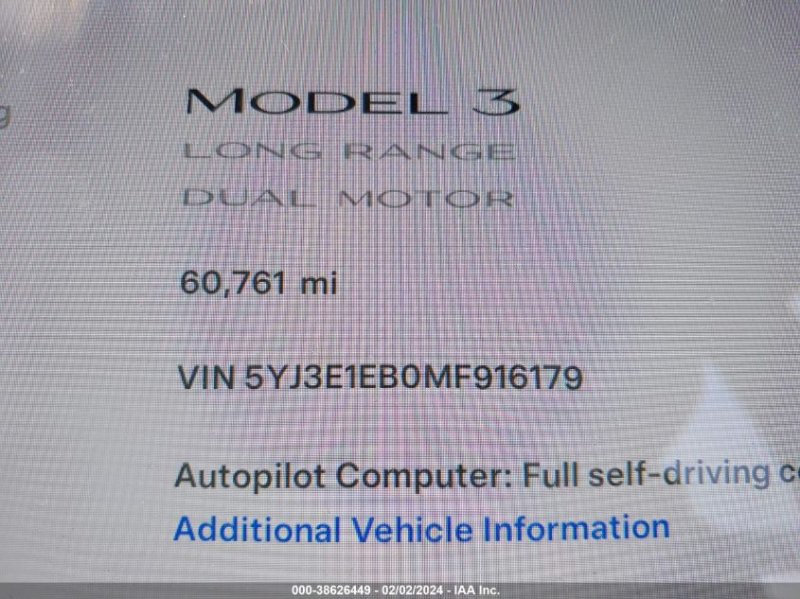 Thumbnail of 2021 Tesla Model 3 Long Range Dual Motor All-Wheel Drive with VIN 5YJ3E1EB0MF916179